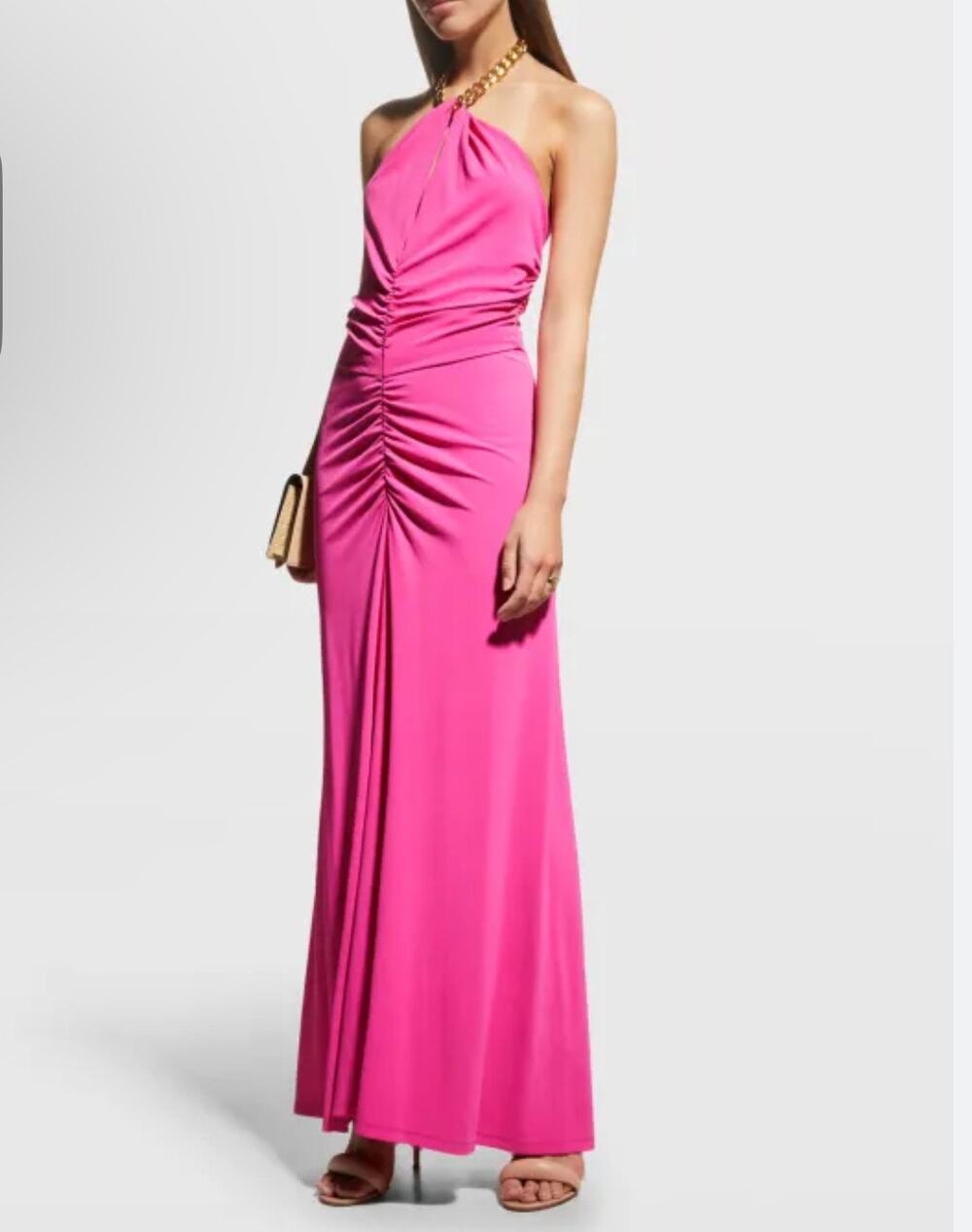 Veronica Beard Chain Halter Maxi Dress Ruched Jersey Glam Evening Size XS